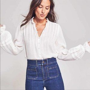 Faherty XL Willa Blouse Top White Organic Cotton Ruffle Cuffs K
